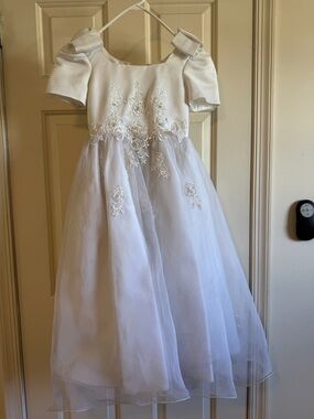 White Floral Embroidered Girls' Dress